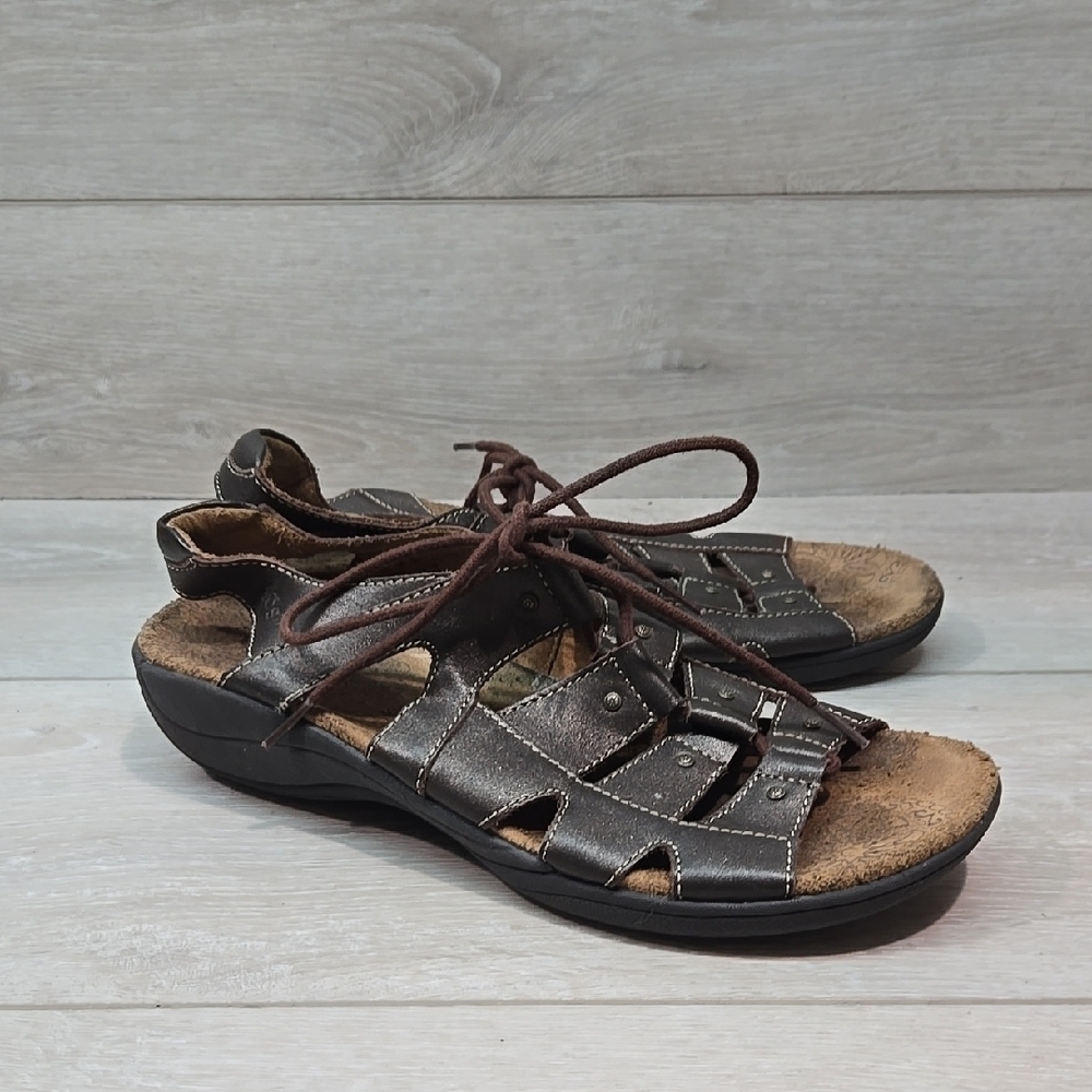 Taos Women Brown Leather Sandals with Lace-Up Design Shoes Sz 9